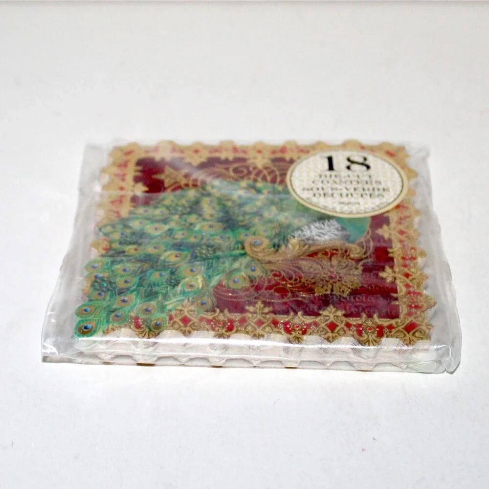 Set 18 Coasters Punch Studio Peacock red gold square party paper 4